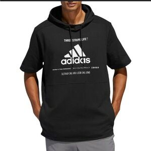 Adidas Size Medium Black Post Game Ribbed Short-Sleeve Hoodie Sweatshirt